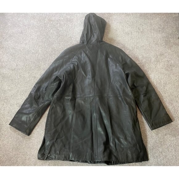 Talbots Womens Black Leather Hooded Coat 32" Long w/ Thinsulate Medium - Picture 2 of 13